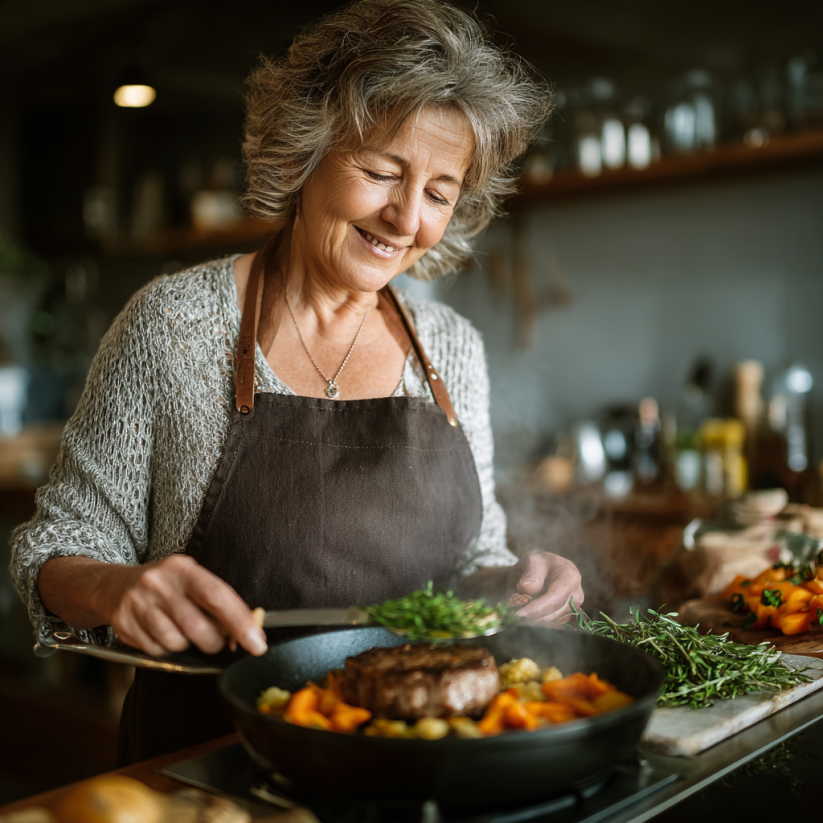 Пожилая пара готовит здоровую еду